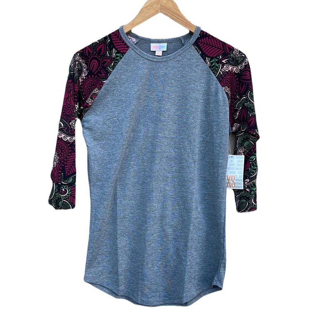 LulaRoe randy shirt gray burgundy flowers size XS NEW